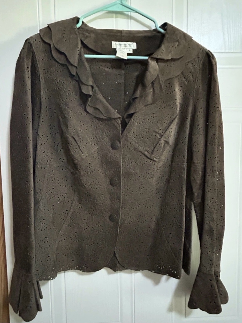 Coldwater Creek Brown Perforated Leather Jacket
